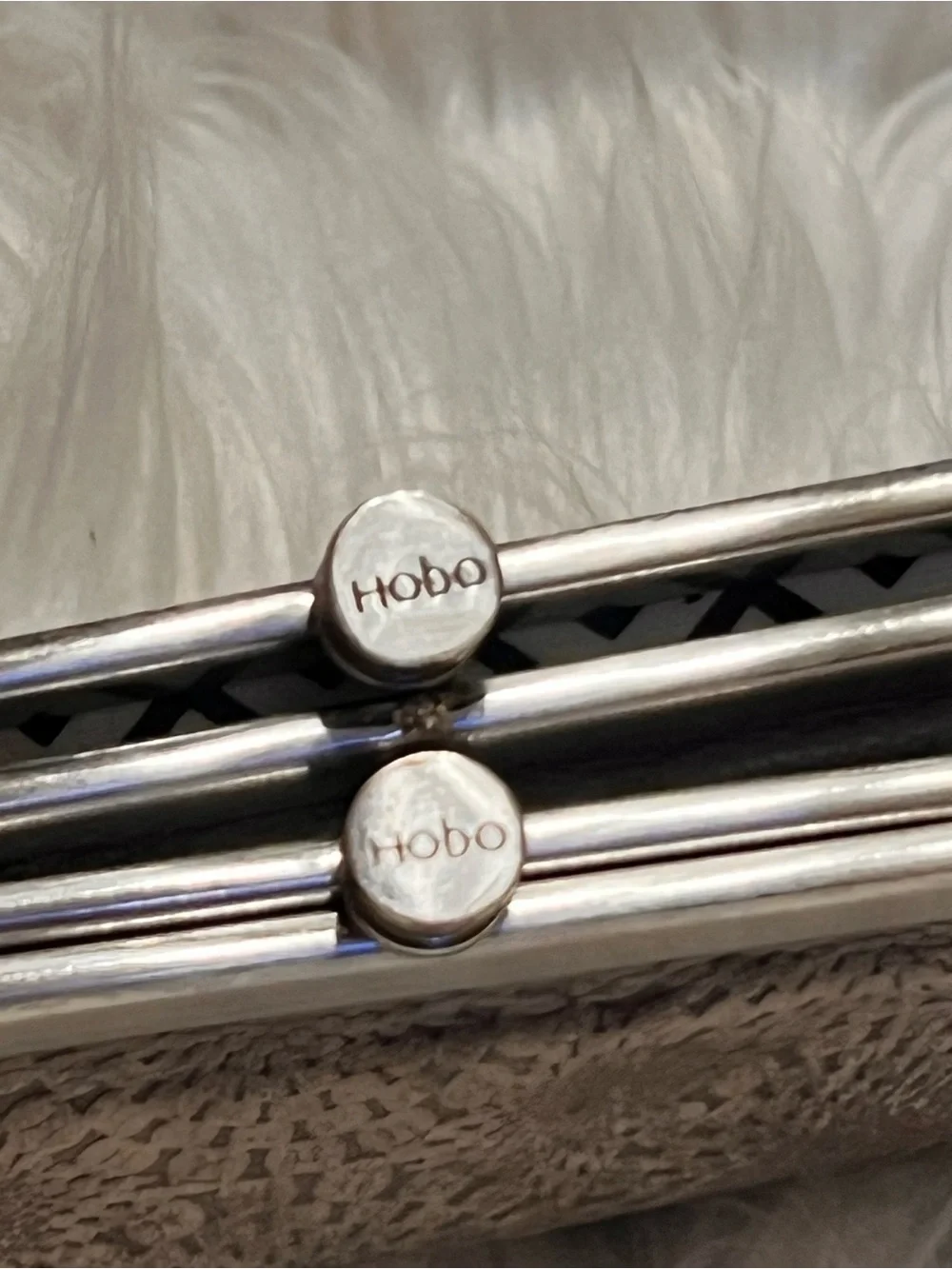 HOBO  international Taupe Patterned Frame Clutch with Silver-Tone Trim